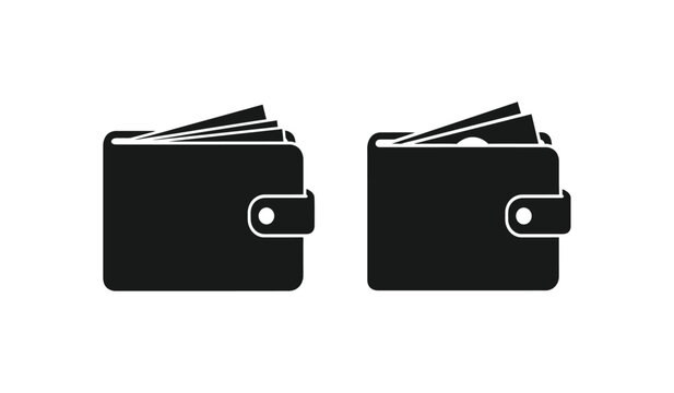 A stark depiction showcases two black wallets one closed and one partially open suggesting financial concepts and security silhouette high quality professional detailed modern