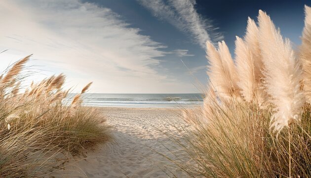 beachscape with soft beige colors and pampas grass