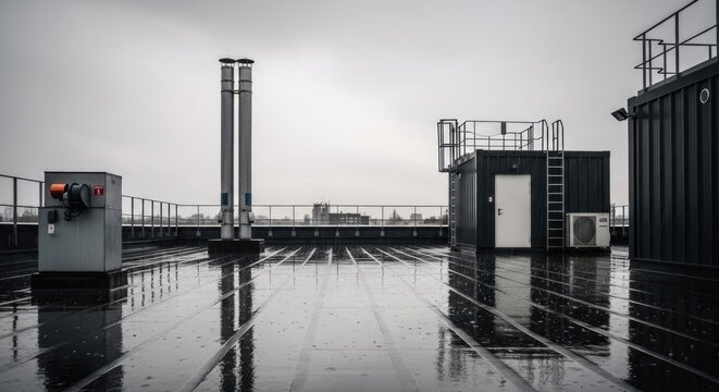 Rooftop view of a rainy day.