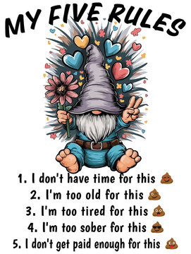 My Five Rules Funny Gnome Humor
