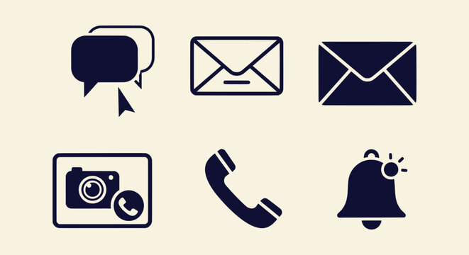 Set of Flat Dark Blue Communication Icons for Web and Mobile Apps Message Phone and Notification