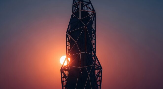 silhouette of a radio tower at sunset
