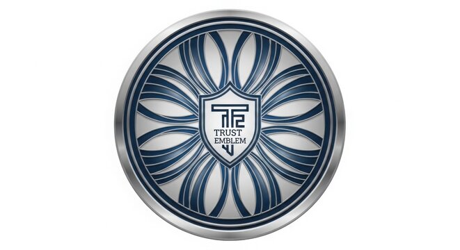 Premium chrome car wheel hubcap with luxury brand emblem isolated on white