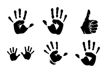 Fototapeta premium Black Handprint and Thumbs Up Icons, Vector Set. Graphic Elements for Approval, Communication, and Family Themes. Clean Design.