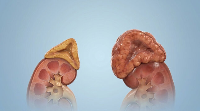 Enlarged Adrenal Gland and Kidney Pathology Anatomy