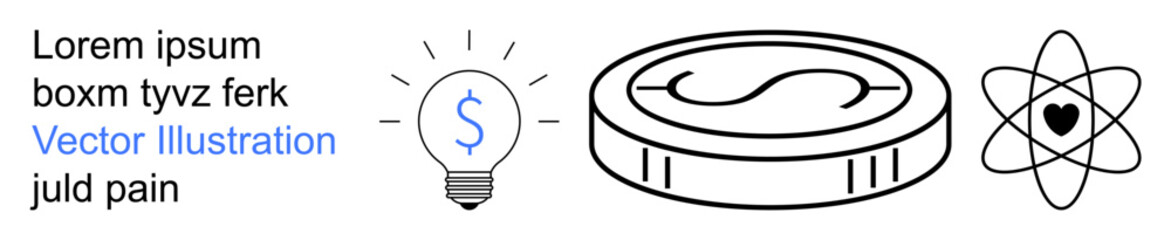 Finance, creativity, energy efficiency, technology, innovation, philanthropy. A lightbulb for ideas, a coin for money and an atomic figure with a heart. Finance and creativity concept © robu_s
