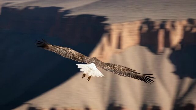 Eagle soaring in flight over a landscape