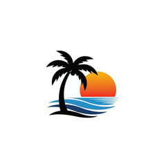 Obraz premium Silhouette of a Palm Tree on a Tropical Beach at Sunset.