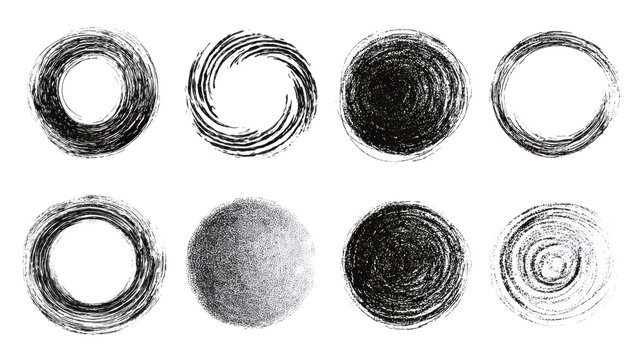 Freehand circle doodle set with uneven lines and sketch effect, isolated on a white background