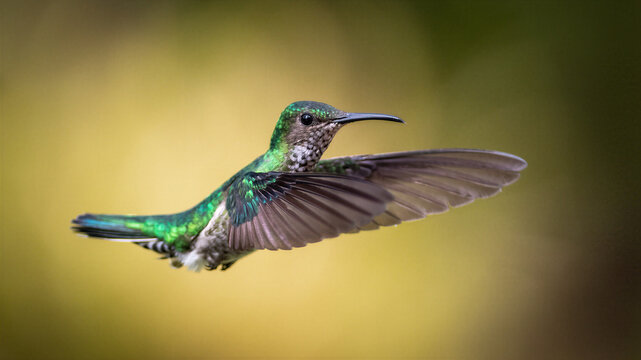 White-necked Jacobin Hummingbird Hovering in Mid Air in Colombia