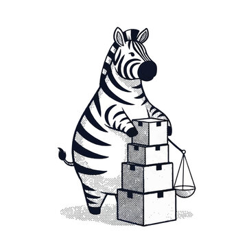 Zebra standing on blocks with scale.