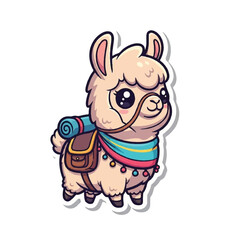 Obraz premium Cartoon Llama with Backpack and Scarf.
