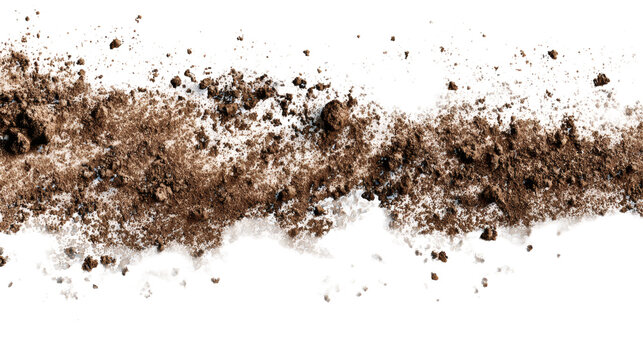 Mud splatter with rough earthy texture and particles, isolated on a white background