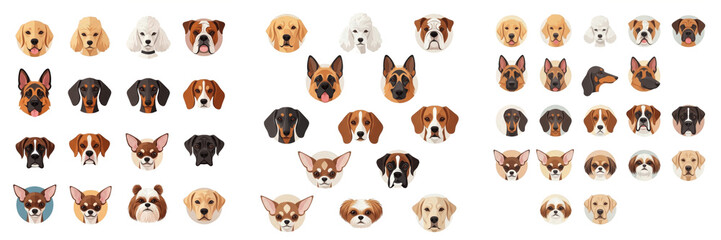 Cute Collection of Various Dog Breed Head Avatars Isolated on White Background for Pet Care Branding, Veterinary Services, and Realistic Domestic Animal Graphic Design Assets. © peegleeV