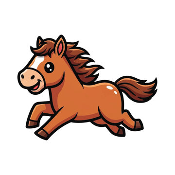 Brown cartoon horse running fast freely.