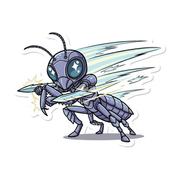 Cartoon Wasp with Large Eyes Holding.