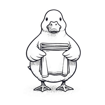 Cartoon duck holding a towel.