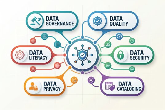 Comprehensive Data Management Framework Integrating Governance, Quality, Security, Literacy, Privacy, and Cataloging Principles for Enhanced Information Integrity and Protection