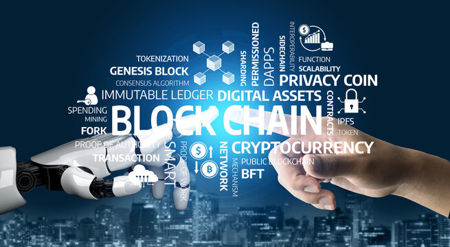 This image illustrates the interplay between humans and technology through blockchain, showcasing robotic and human hands symbolizing connection in the digital finance landscape. Tessel