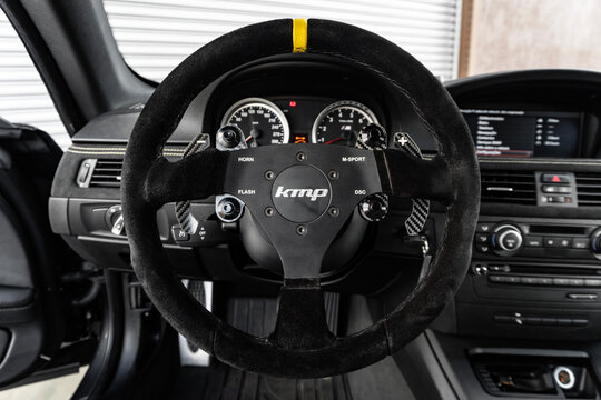 Custom BMW M3 KMP racing steering wheel and dashboard, Modified track car driver cockpit poit of view