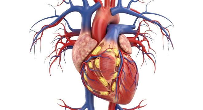 Human heart anatomy, cardiovascular system, circulatory health, cardiac disease prevention, medical treatment concepts, life support visualization
