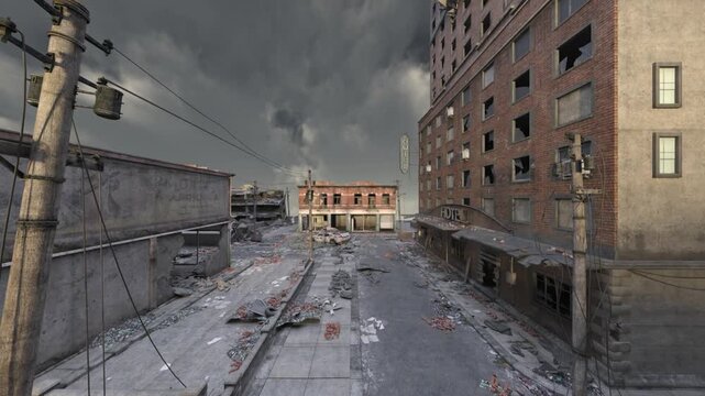 荒廃した街の風景　3DCGレンダリング