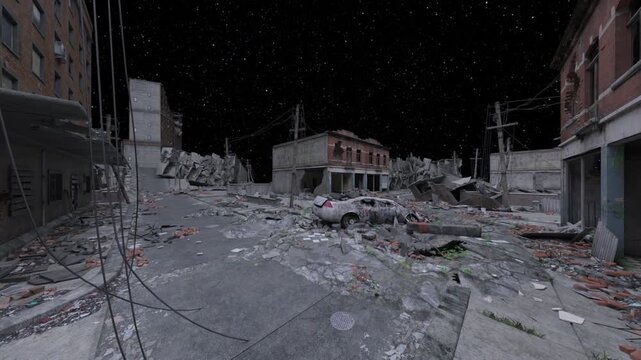 荒廃した街の風景　3DCGレンダリング