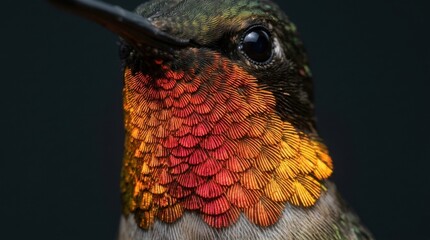 Fototapeta premium Close-up of a hummingbird with vibrant red and orange feathers.