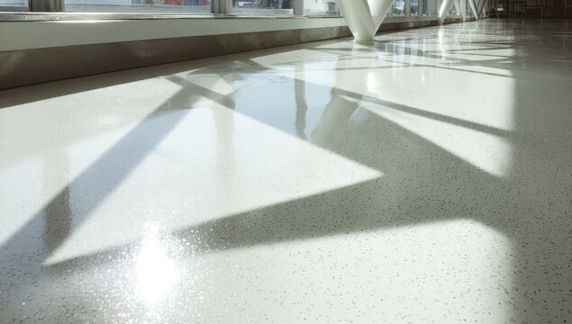 Sunlight Reflecting on a Polished Floor with Geometric Shadows.