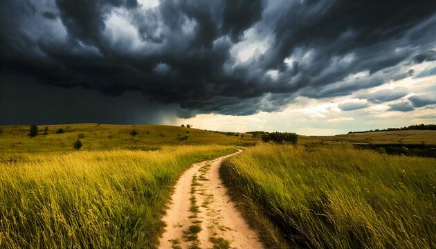 abstract landscape with dark clouds and dirt path