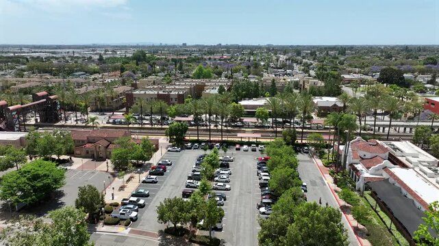 Fullerton, California, USA - Aerial View of Downtown SOCO District Next to Fullerton Transportation Center Train Station FUL