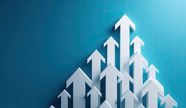 White Arrows Pointing Upward on a Blue Background Symbolizing Growth and Success.