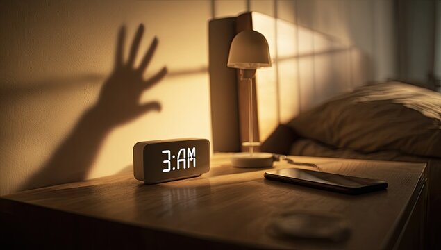 Shadowy Hand Reaching Out From Bedside Table at 3 AM.