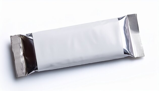 white blank flow pack wrapper mockup for a chocolate bar candy or snack food isolated on white background