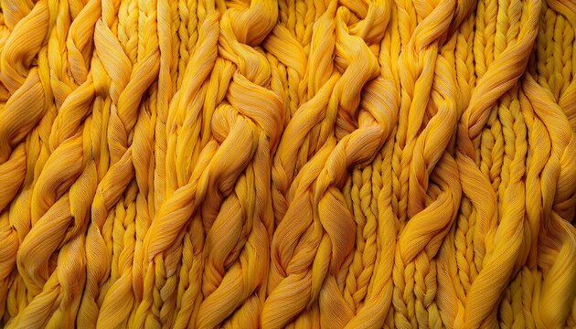 a close up of vibrant yellow knitted fabric reveals the intricate weave texture in warm and lively shades