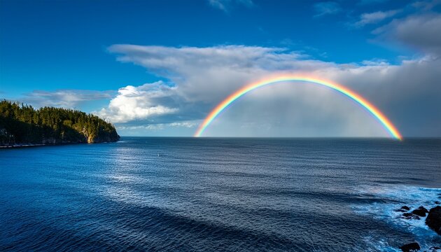 vibrant rainbow over ocean view in kitsap