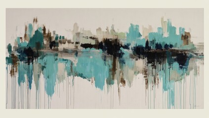 Obraz premium Abstract Teal and Brown Landscape Reflection Painting.