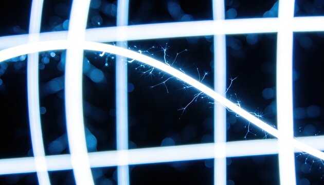 Illuminated electric currents and abstract light patterns creating a dynamic interplay of technology and energy in a futuristic digital concept