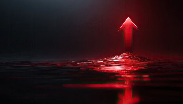 Red Arrow Ascending from Water in Dark Environment.
