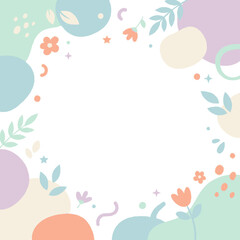 Obraz premium Floral abstract frame with pastel color blobs and a circular empty space