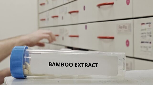 BAMBOO EXTRACT tablets used to support hair skin and bone health a natural source of silica in a plastic box