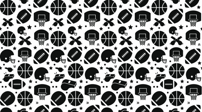 Seamless black and white pattern of science and technology icons for graphic design and branding.