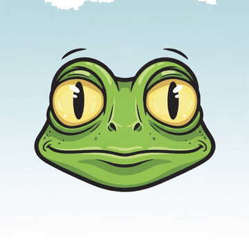 Green Cartoon Frog Face Closeup.