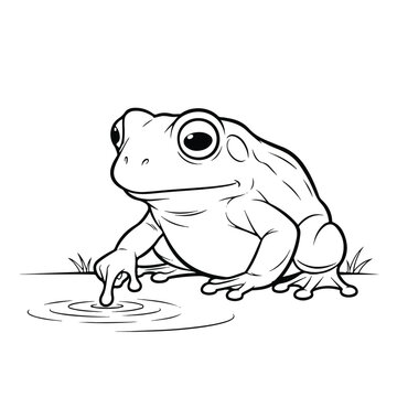 A cartoon frog sitting on ground.
