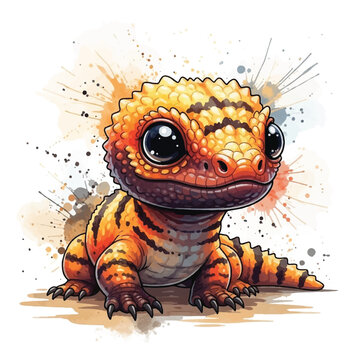 Cute Orange Lizard Cartoon Character.