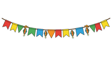 Fototapeta premium Festa Junina Bunting with Flags, Lanterns, and Straw Hats Isolated on Transparent Background