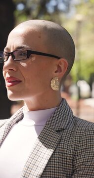 Thinking, glasses or businesswoman in park with fresh air, inspiration or mindfulness on work break. Breathing, specs or employee on bench with free time, reflection or daydreaming on career goals.