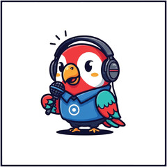 Obraz premium Colorful cartoon parrot wearing headphones.