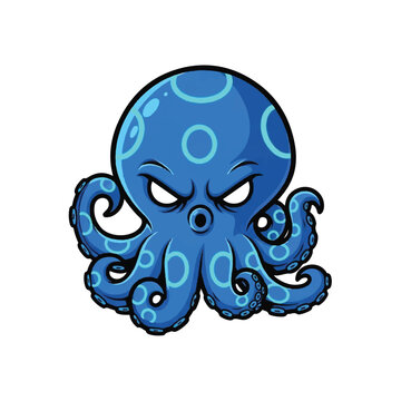 Angry cartoon octopus with spots.