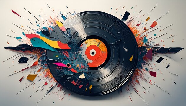 broken vinyl record on white background